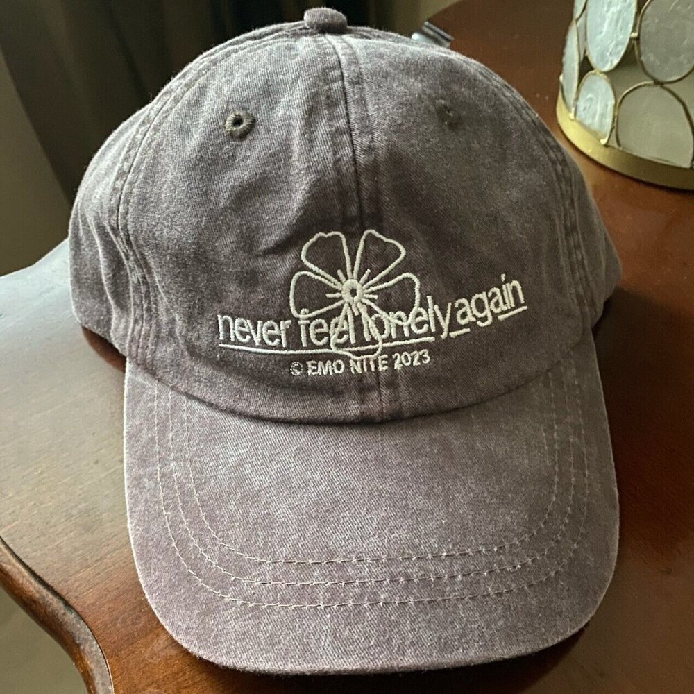 Emo Nite Never Feel Lonely Again Flower Strapback Brown Dad Hat Mesh Inside